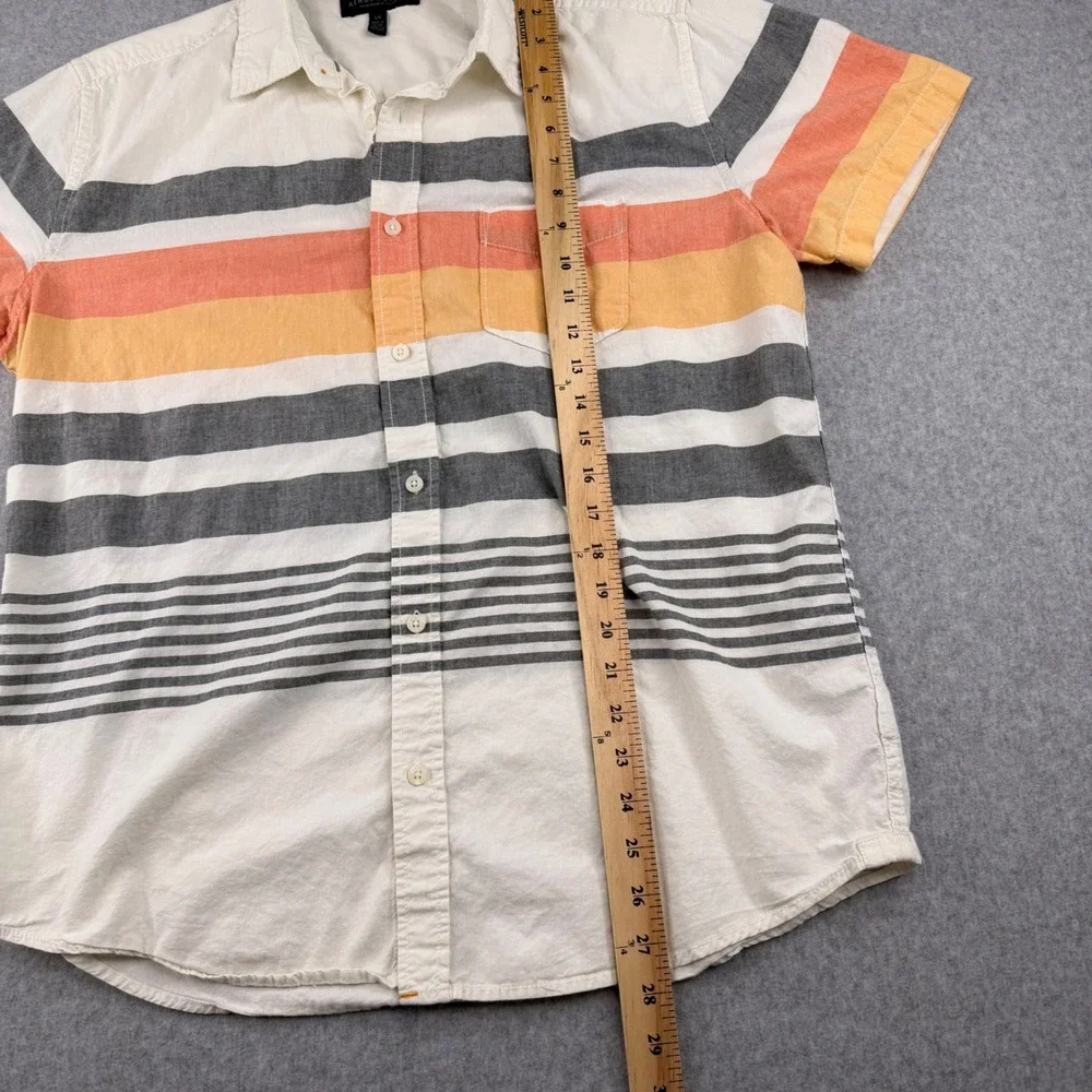 Aeropostale Mens Large‎ Short Sleeve Button Down Striped Shirt Cream Orange Grey